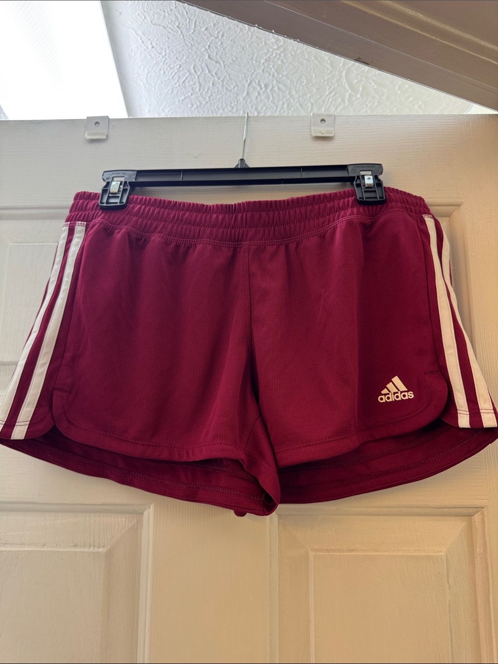 adidas Women's Burgundy Athletic Shorts with White Stripes